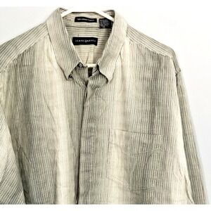 Jhane Barnes Shirt Mens XL Gray Striped‎ Button Down Long Sleeve Woven Japan